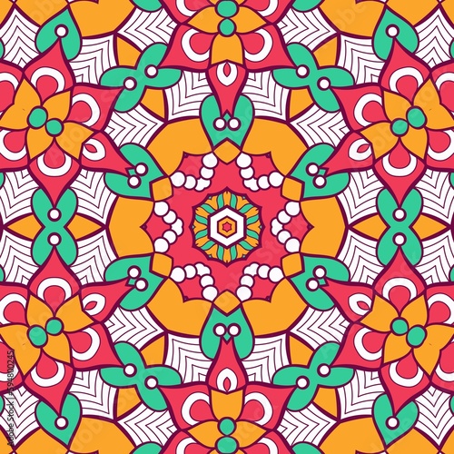 Abstract Pattern Mandala Flowers Plant Art Colorful Red Green Yellow 658