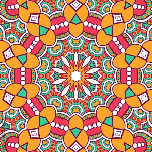 Abstract Pattern Mandala Flowers Plant Art Colorful Red Green Yellow 650