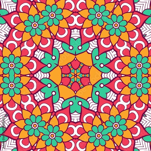 Abstract Pattern Mandala Flowers Plant Art Colorful Red Green Yellow 633