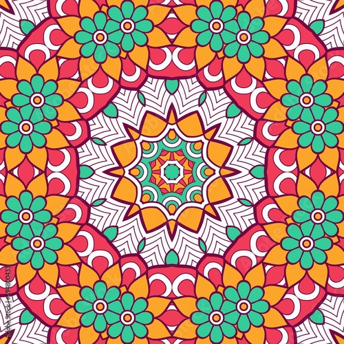 Abstract Pattern Mandala Flowers Plant Art Colorful Red Green Yellow 631