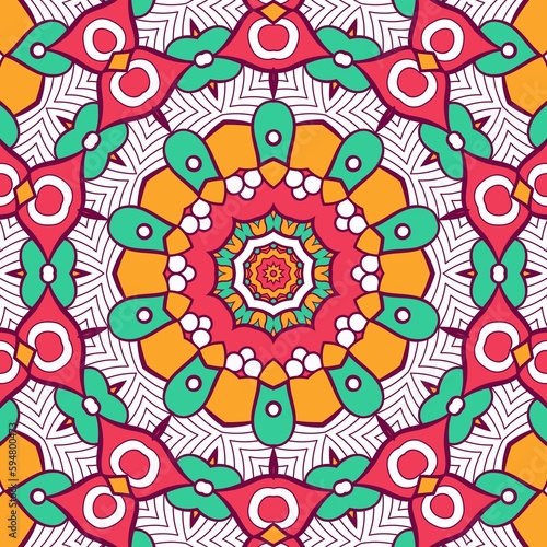 Abstract Pattern Mandala Flowers Plant Art Colorful Red Green Yellow 625