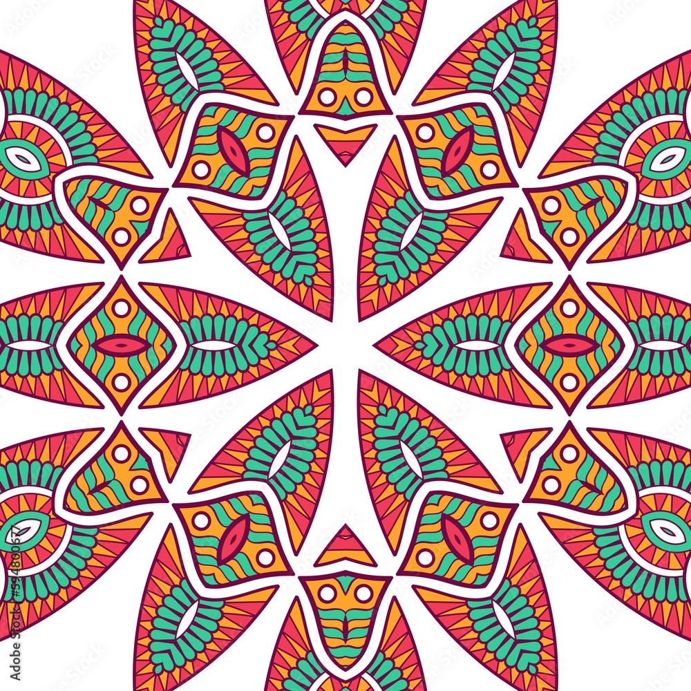 Abstract Pattern Mandala Flowers Plant Art Colorful Red Green Yellow 574