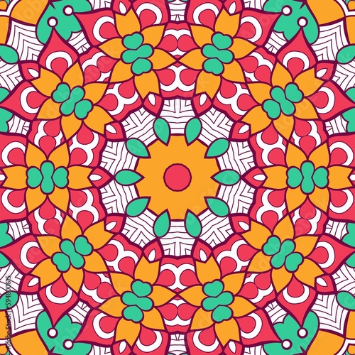 Abstract Pattern Mandala Flowers Plant Art Colorful Red Green Yellow 591