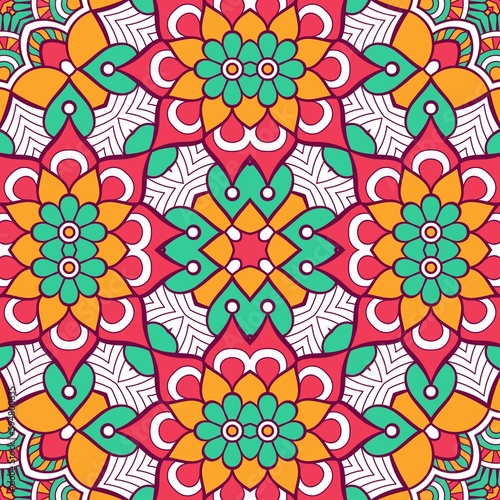 Abstract Pattern Mandala Flowers Plant Art Colorful Red Green Yellow 586