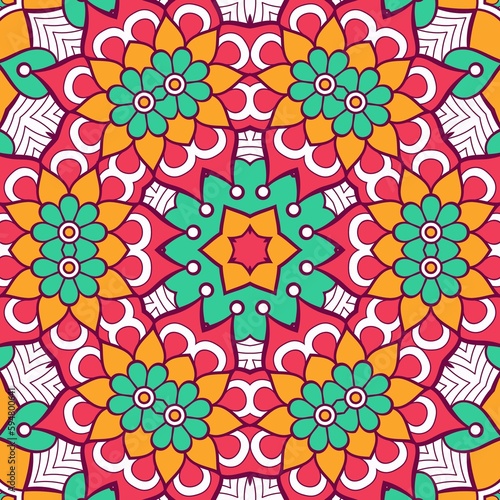 Abstract Pattern Mandala Flowers Plant Art Colorful Red Green Yellow 585