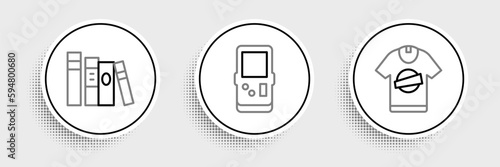 Set line T-shirt, Book and Tetris icon. Vector