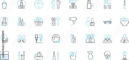 Creative arts linear icons set. Imperfection, Aesthetics, Beauty, Innovation, Originality, Expression, Skillfulness line vector and concept signs. Inspiration,Imagination,Creation outline