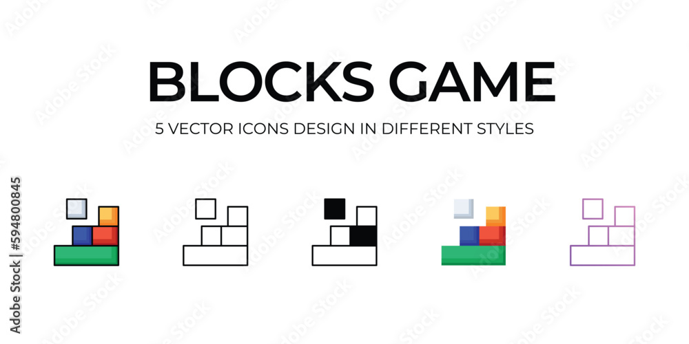 Blocks Game Icon Design in Five style with Editable Stroke. Line