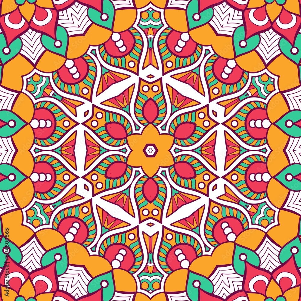 Abstract Pattern Mandala Flowers Plant Art Colorful Red Green Yellow 529