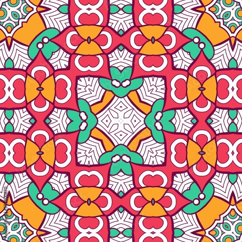 Abstract Pattern Mandala Flowers Plant Art Colorful Red Green Yellow 528