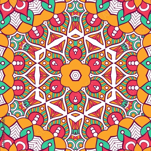 Abstract Pattern Mandala Flowers Plant Art Colorful Red Green Yellow 527