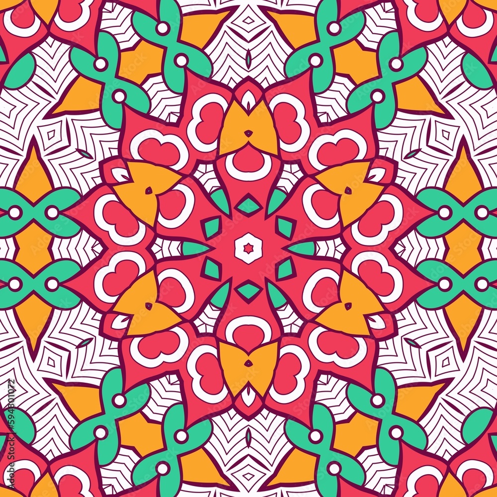 Abstract Pattern Mandala Flowers Plant Art Colorful Red Green Yellow 479