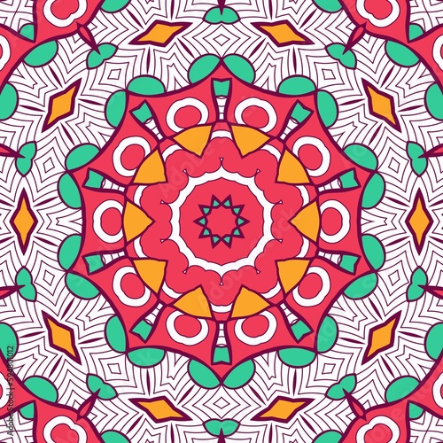 Abstract Pattern Mandala Flowers Plant Art Colorful Red Green Yellow 484