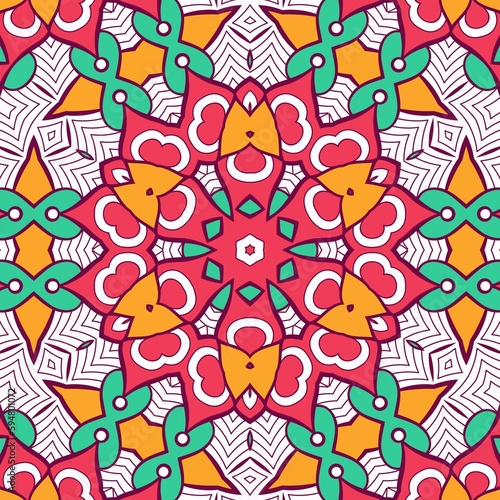Abstract Pattern Mandala Flowers Plant Art Colorful Red Green Yellow 479