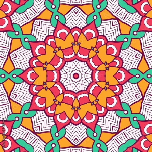 Abstract Pattern Mandala Flowers Plant Art Colorful Red Green Yellow 478