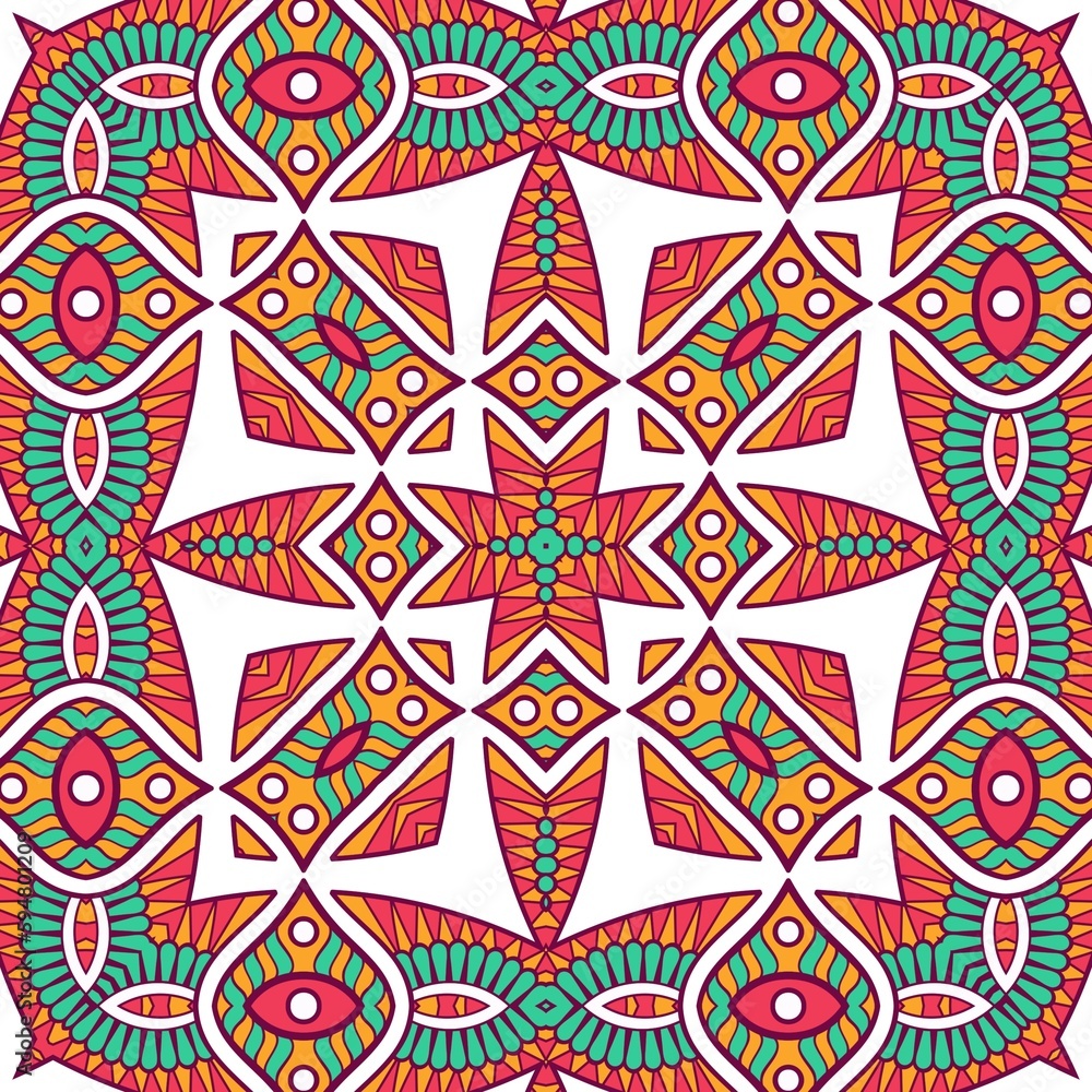 Abstract Pattern Mandala Flowers Plant Art Colorful Red Green Yellow 440
