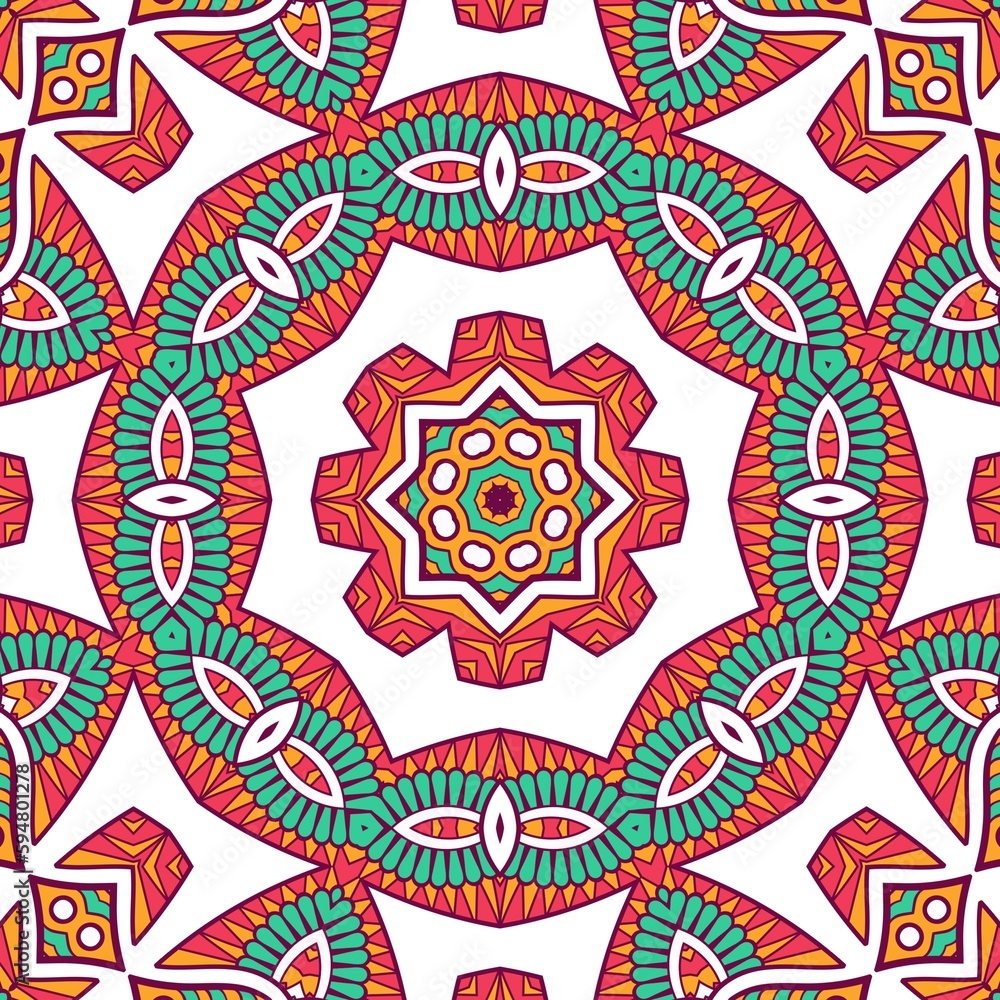 Abstract Pattern Mandala Flowers Plant Art Colorful Red Green Yellow 425