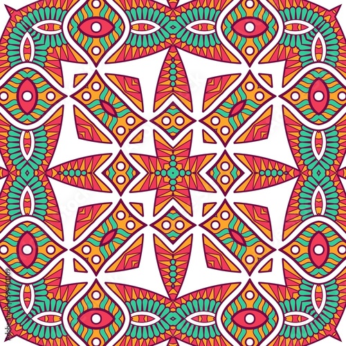 Abstract Pattern Mandala Flowers Plant Art Colorful Red Green Yellow 440