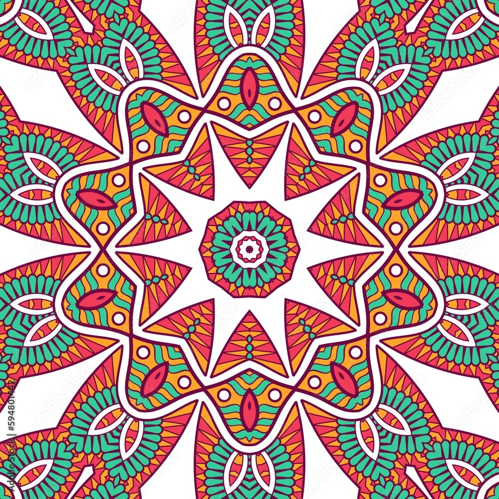 Abstract Pattern Mandala Flowers Plant Art Colorful Red Green Yellow 376