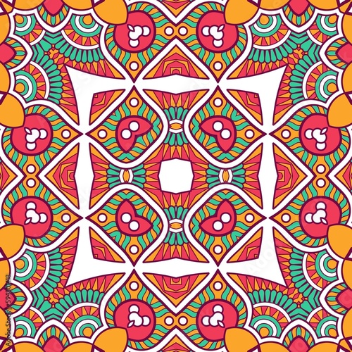 Abstract Pattern Mandala Flowers Plant Art Colorful Red Green Yellow 389