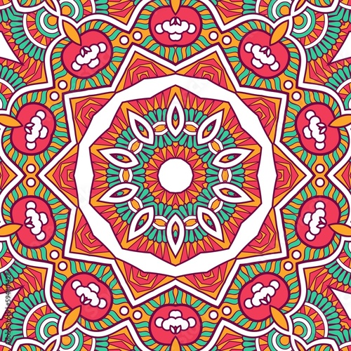 Abstract Pattern Mandala Flowers Plant Art Colorful Red Green Yellow 385