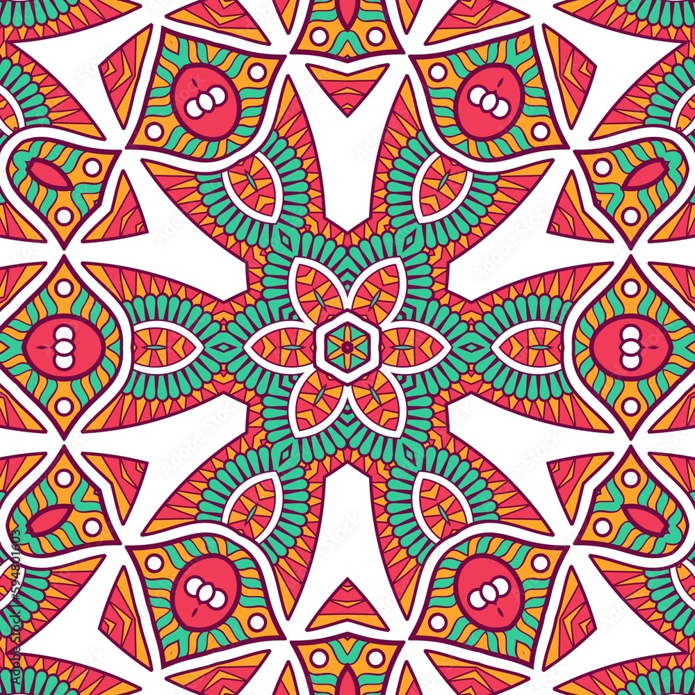 Abstract Pattern Mandala Flowers Plant Art Colorful Red Green Yellow 331