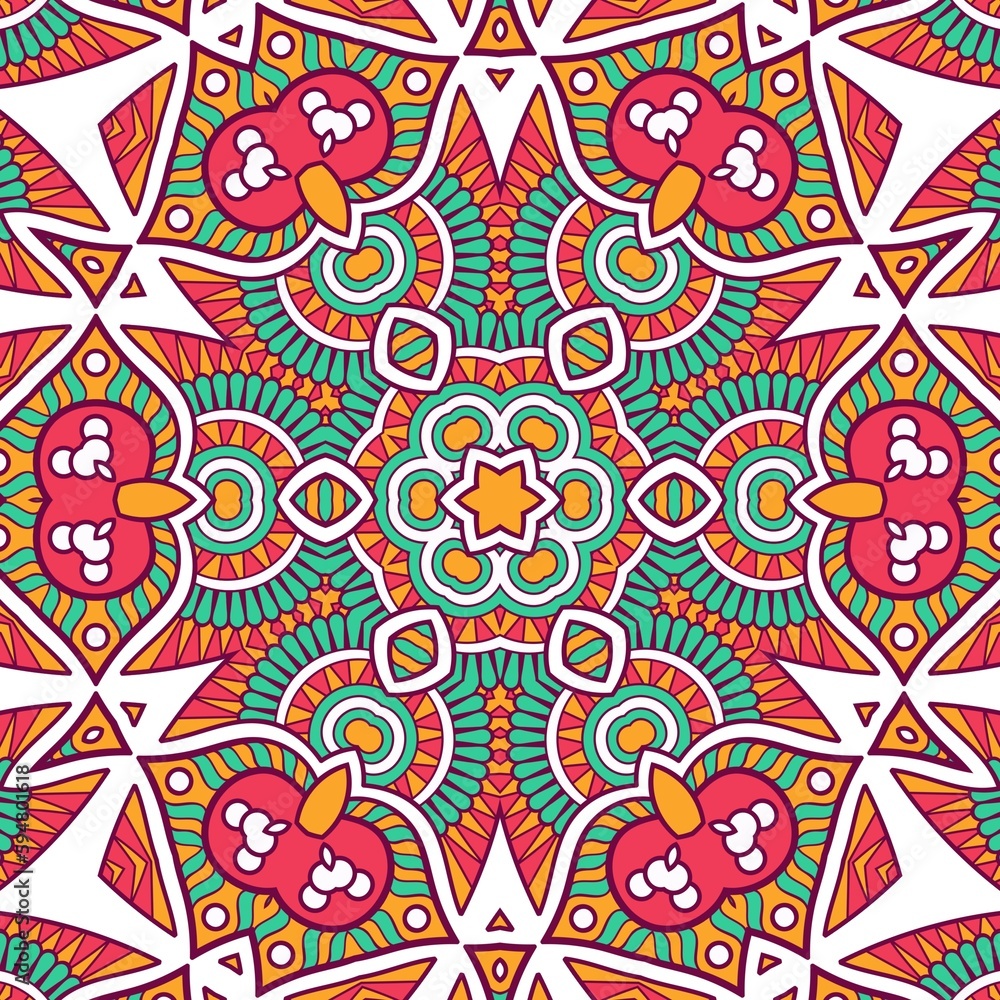 Abstract Pattern Mandala Flowers Plant Art Colorful Red Green Yellow 327