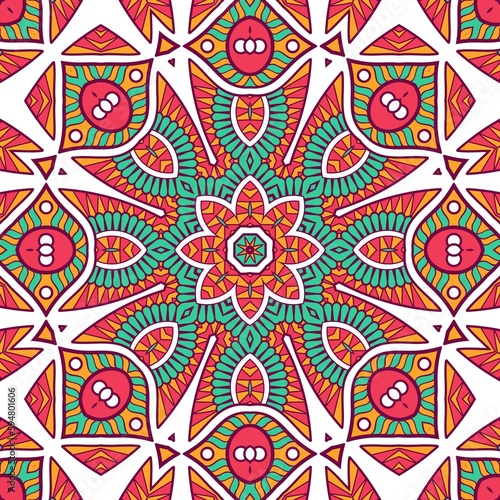 Abstract Pattern Mandala Flowers Plant Art Colorful Red Green Yellow 330