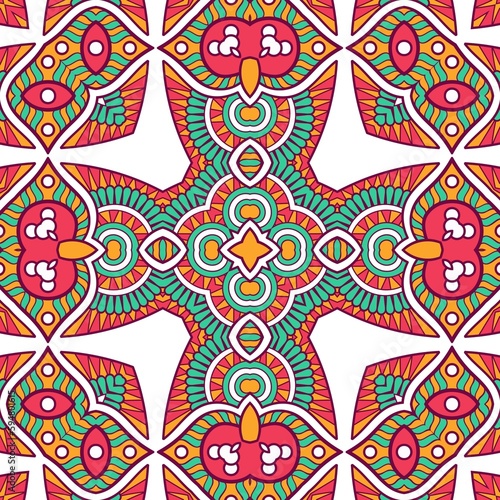Abstract Pattern Mandala Flowers Plant Art Colorful Red Green Yellow 328