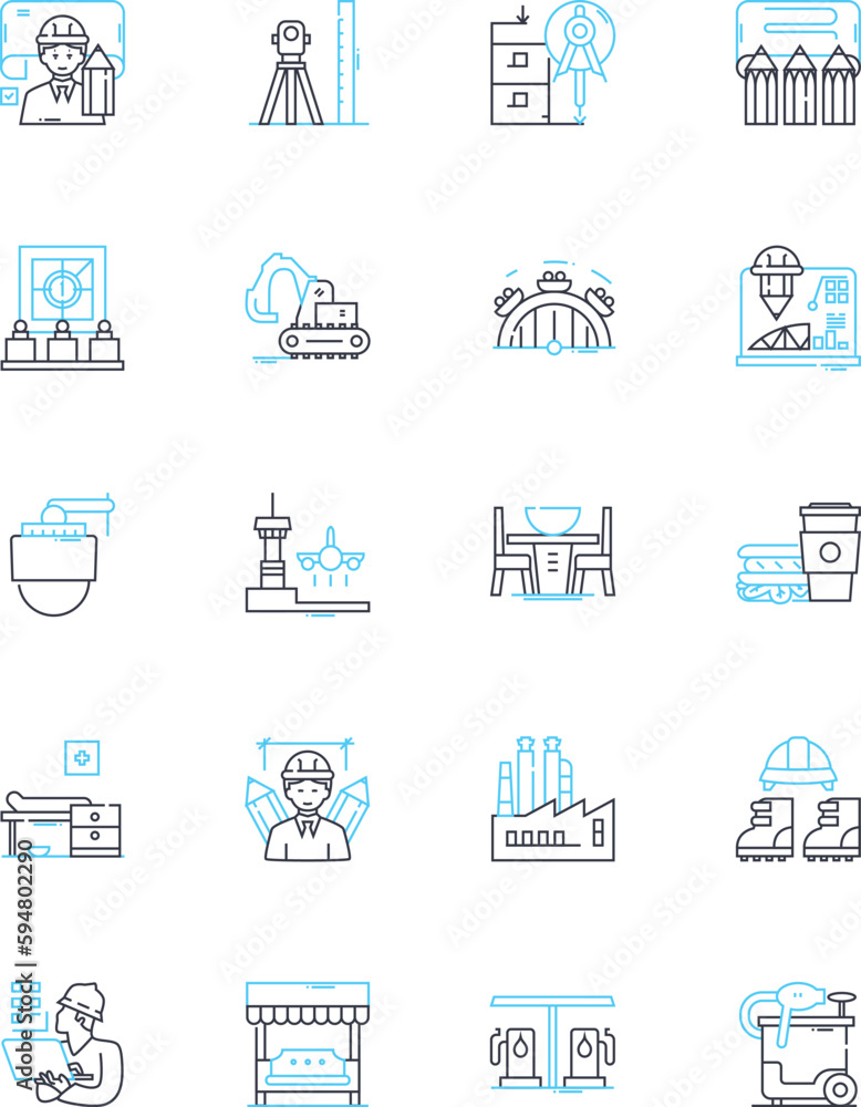 Skyscraping block linear icons set. Towering, High-rise, Urban, Impressive, Majestic, Monumental, Elevating line vector and concept signs. Tower,Loft,Skyline outline illustrations