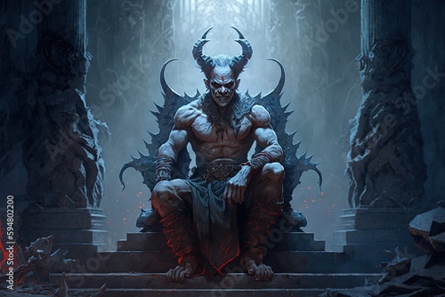 a demon sitting on a throne in a dark cave Generative AI photo