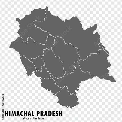 Blank map State Himachal Pradesh of India. High quality map Himachal Pradesh with municipalities on transparent background for your web site design, logo, app, UI. Republic of India. EPS10.