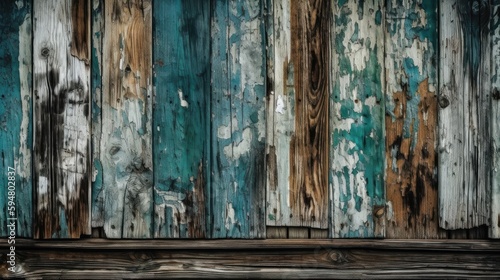 Close-up of White and Teal Painted Wooden Wall © endeemm
