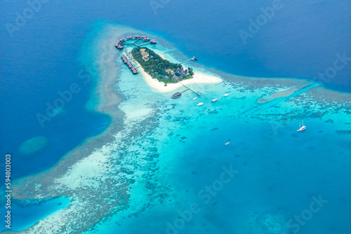 aerial view of a Maldives atoll seen from the air