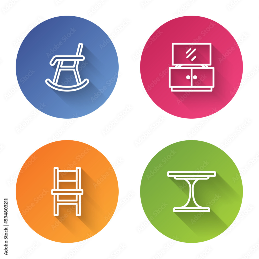 Set line Armchair, TV table stand, Chair and Round. Color circle button. Vector Set line Armchair, TV table stand, Chair and Round. Color circle button. Vector