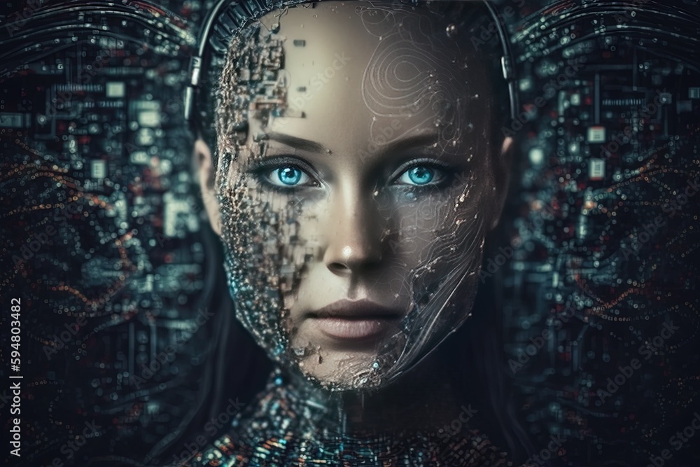 a woman with blue eyes and a futuristic head Generative AI a woman with blue eyes and a futuristic head Generative AI