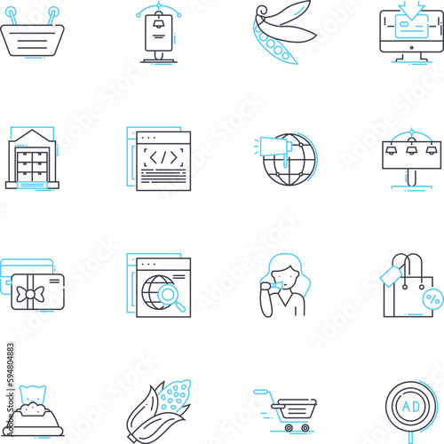 Marketplace square linear icons set. Bazaar, Discount, Vendors, Products, Deals, Souvenir, Shopping line vector and concept signs. Sales,Booths,Gifts outline illustrations