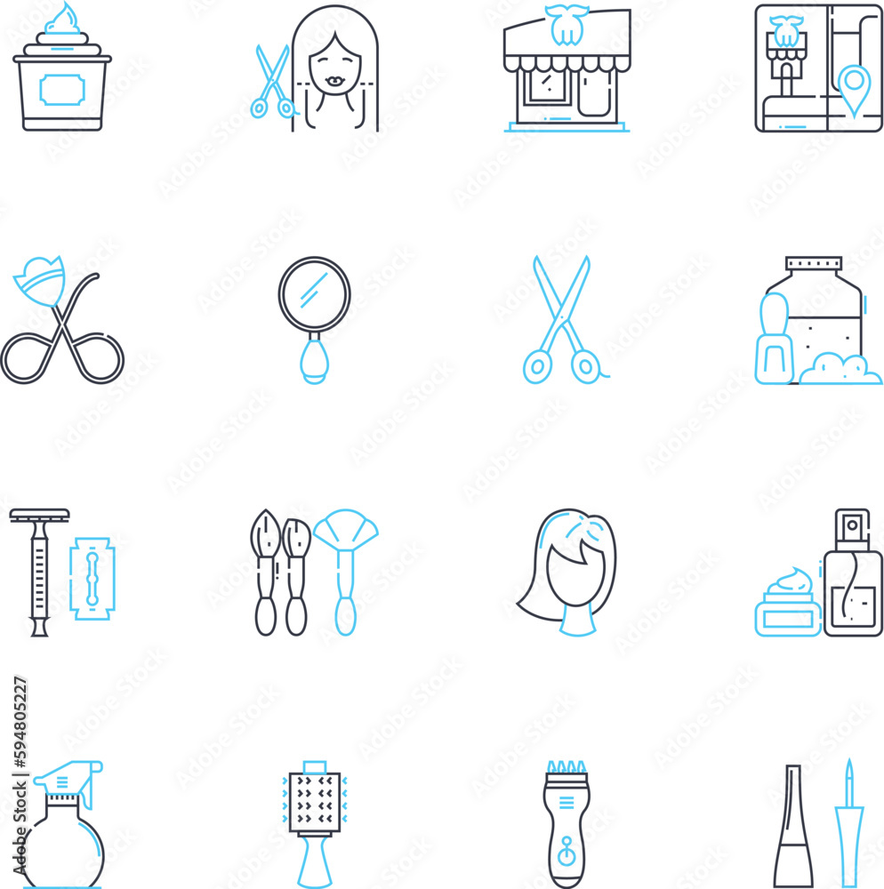 Hair salon linear icons set. Cut, Style, Color, Highlights, Keratin, Blowout, Updo line vector and concept signs. Perm,Extensions,Braids outline illustrations Hair salon linear icons set. Cut, Style, Color, Highlights, Keratin, Blowout, Updo line vector and concept signs. Perm,Extensions,Braids outline illustrations