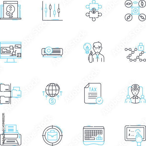 Blockchain revolution linear icons set. Decentralization, Cryptography, Innovation, Transparency, Smart-contracts, Security, Disruption line vector and concept signs. Trust,Transparency,Ledger outline