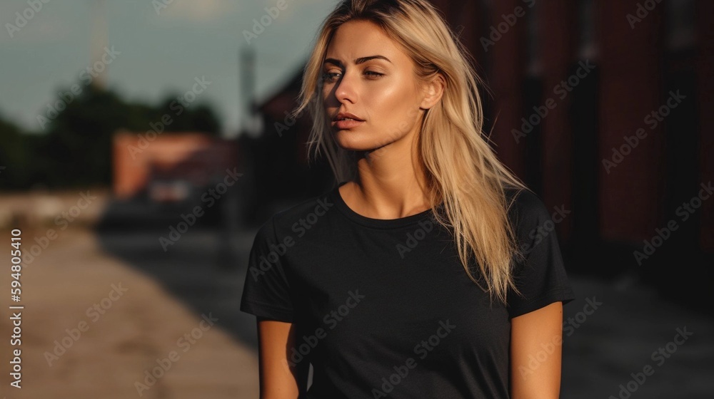 beautiful woman with a solid blank black shirt