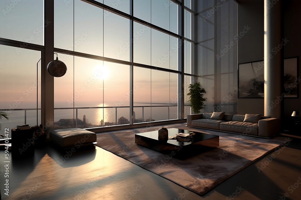 Picture of Expansive penthouse with floor-to-ceiling windows, Created using ...