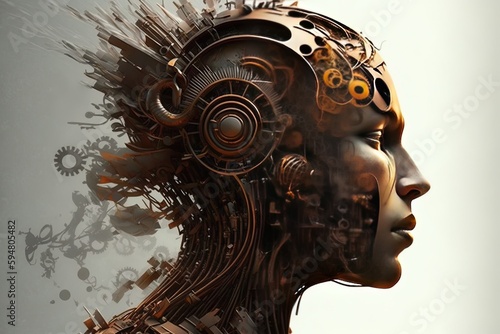 a woman's head with gears and gears on it Generative AI © pngking