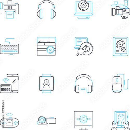 Digital upgrades linear icons set. Innovation, Progress, Advancement, Enhancement, Evolution, Technology, Revolution line vector and concept signs. Development,Modernization,Transformation outline