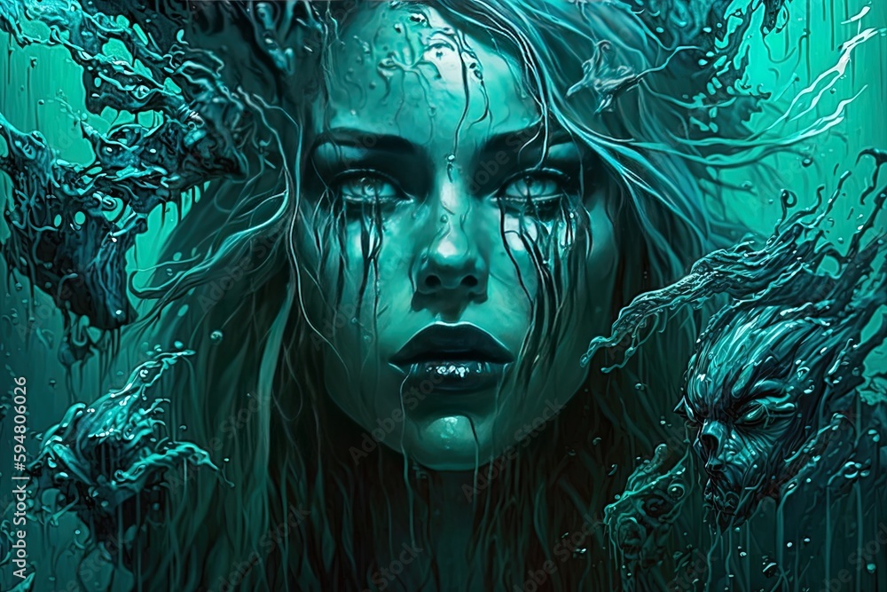 a illustration of a woman surrounded by water Generative AI