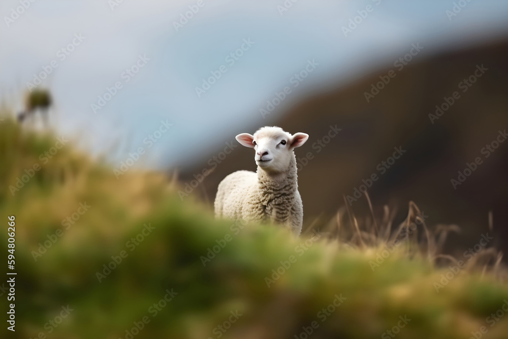 Fototapeta premium mountain sheep in a hilly area. Generative ai