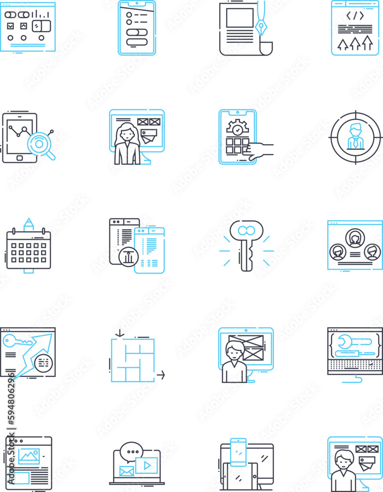 Futures trading linear icons set. Contracts, Futures, Derivatives, Commodities, Options, Hedging, Leverage line vector and concept signs. Margin,Volatility,Risk outline illustrations