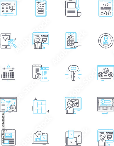 Futures trading linear icons set. Contracts, Futures, Derivatives, Commodities, Options, Hedging, Leverage line vector and concept signs. Margin,Volatility,Risk outline illustrations