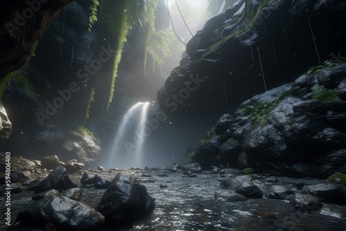 Discovering the Insane Details of a Waterfall Gushing Through a Narrow Ravine  A Hyper-Detailed Journey through Nature with Unreal Engine 5 s Bokeh   Generative ai