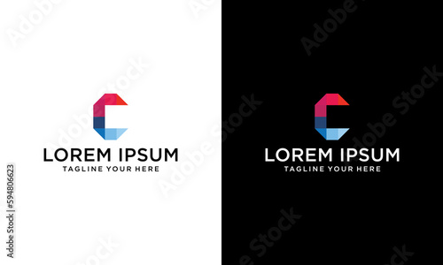Initial lowercase c, rounded curved logo, colorful shiny colors on a black and white background.