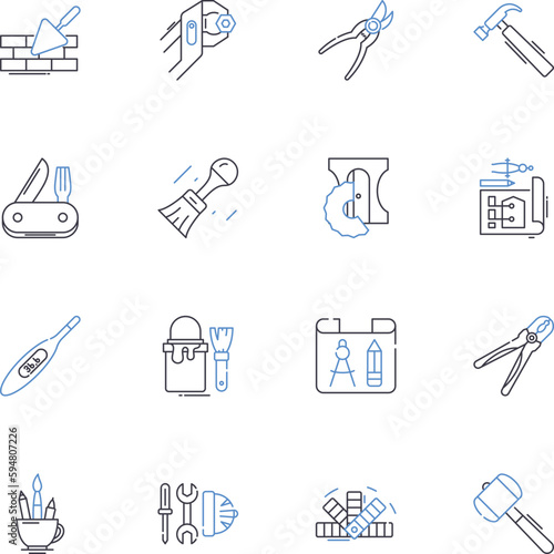 Equipment line icons collection. Machinery, Tools, Apparatus, Supplies, Instruments, Gadgets, Devices vector and linear illustration. Implements,Accessories,Gear outline signs set